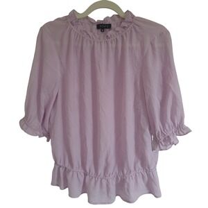 NWT 1. STATE Women's Lavender Ruffled Neck 3/4 Sleeve Peplum Blouse Top M‎